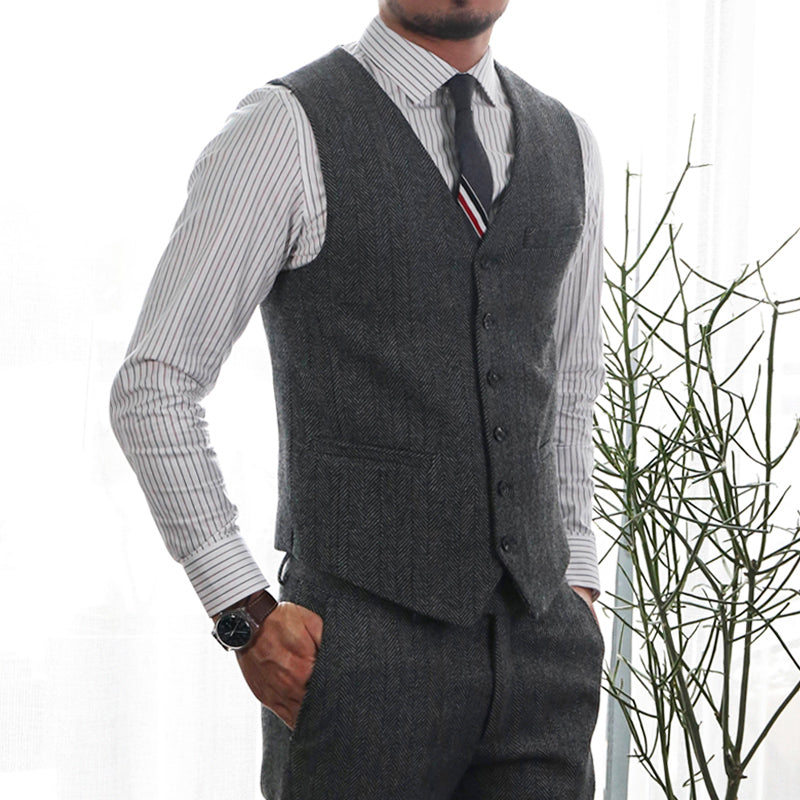 Yiaisafa Men's Business Slim Fit Suit Vest Herringbone V Neck Waistcoat