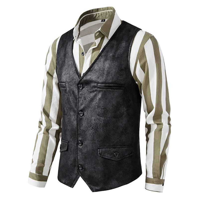Yiaisafa Men's Casual Vintage Suit Vest Black Suede V Neck Waistcoat