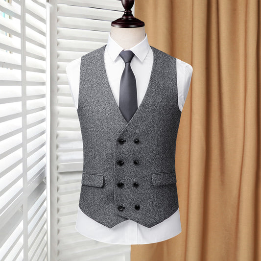 Yiaisafa Casual Retro Grey Herringbone V Neck Men's Waistcoat