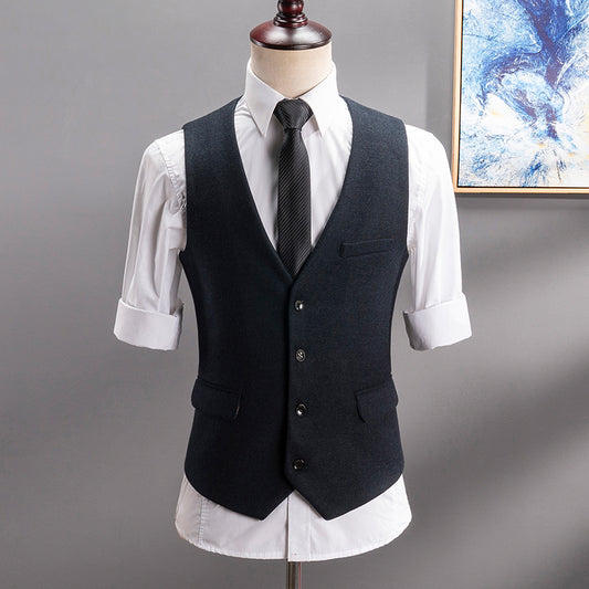 Yiaisafa Men's Business Suit Vest Black Herringbone V Neck Waistcoat
