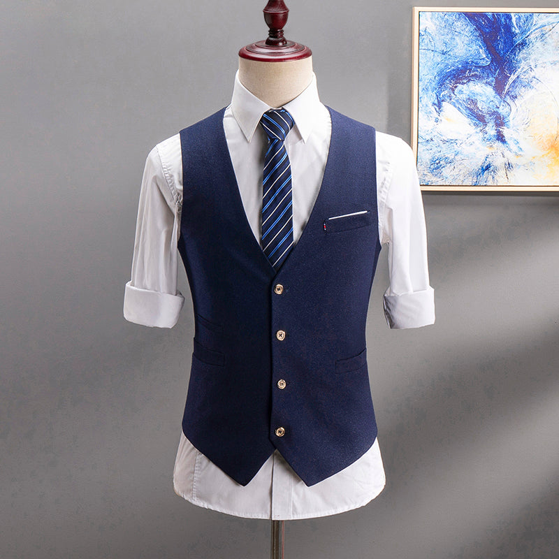 Yiaisafa Men's Business Suit Vest Dark Blue V Neck Waistcoat