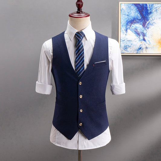 Yiaisafa Men's Business Suit Vest Dark Blue V Neck Waistcoat
