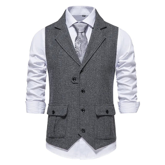 Yiaisafa Men's Formal Vintage Herringbone Suit Vest Notch Lapel Waistcoat for Wedding