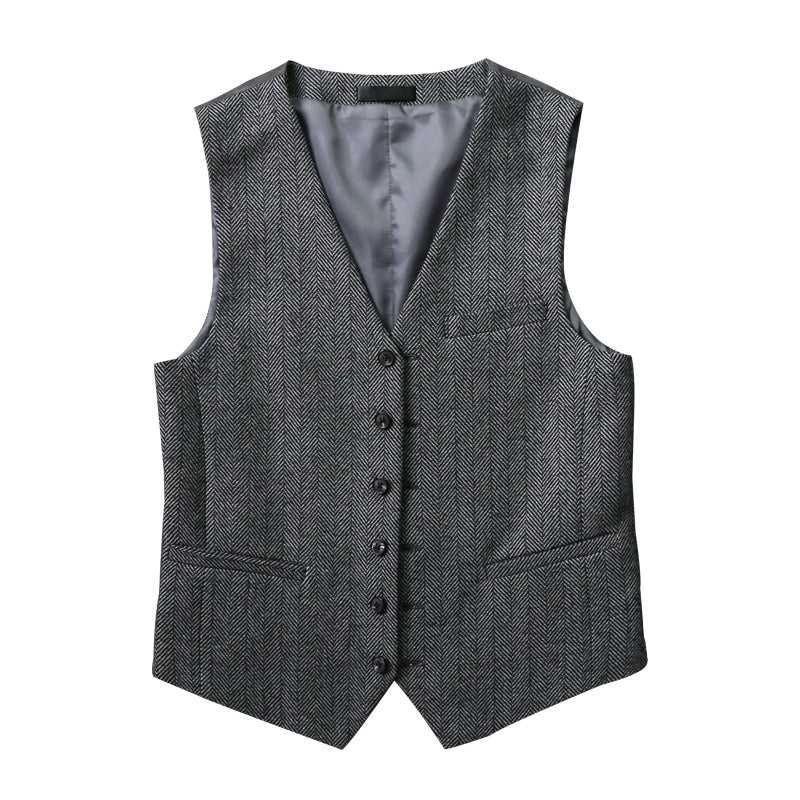 Yiaisafa Men's Business Slim Fit Suit Vest Herringbone V Neck Waistcoat