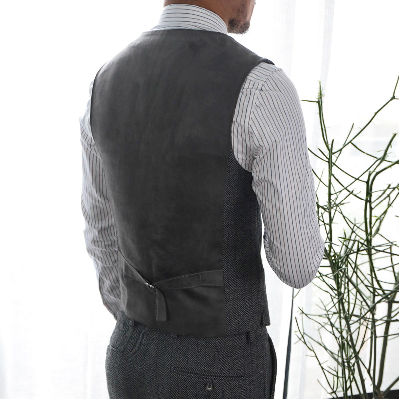 Yiaisafa Men's Business Slim Fit Suit Vest Herringbone V Neck Waistcoat