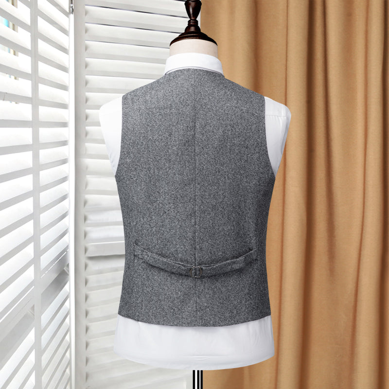 Yiaisafa Casual Retro Grey Herringbone V Neck Men's Waistcoat