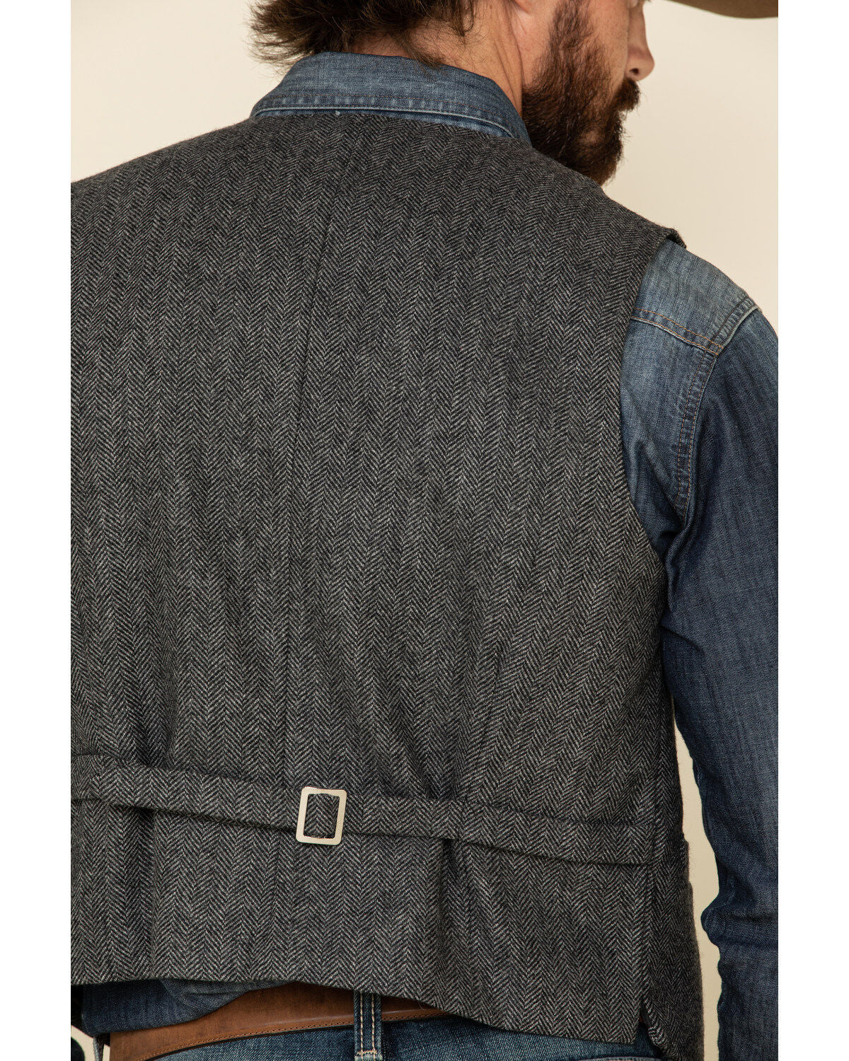 Yiaisafa Casual Men's Herringbone Suit Vest Grey Notch Lapel Vintage Denim Jacket