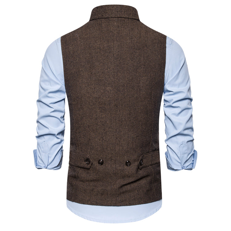 Yiaisafa Men's Business Suit Vest Coffee Herringbone Peak lapel Waistcoat