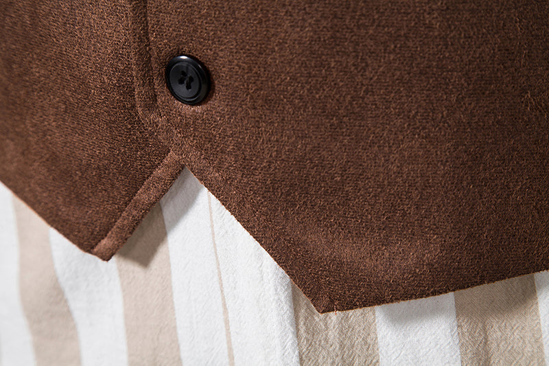 Yiaisafa Men's Casual Vintage Suit Vest Brown Suede V Neck Waistcoat