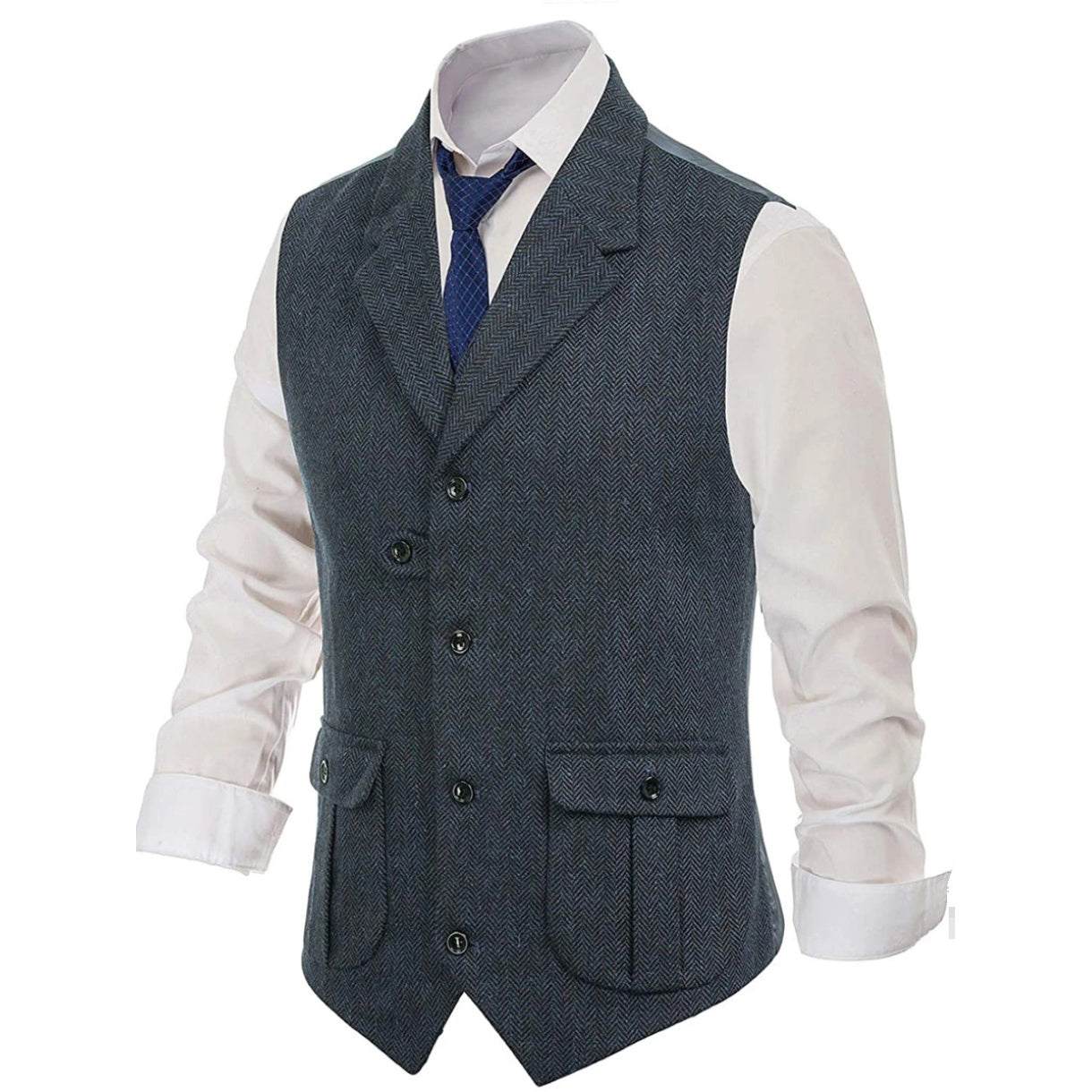 Yiaisafa Men's Formal Vintage Herringbone Suit Vest Notch Lapel Waistcoat for Wedding