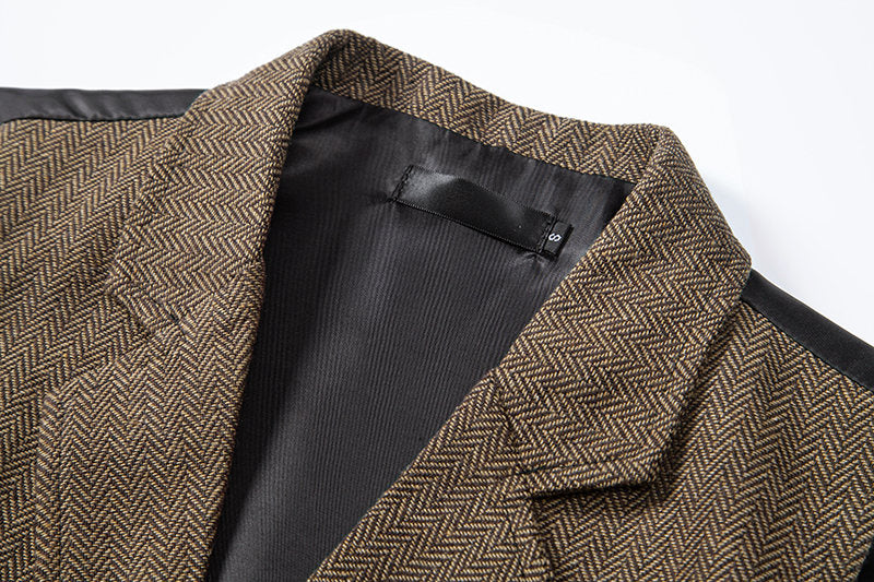 Yiaisafa Men's Vintage Suit Vest Brown Herringbone Notch Lapel Waistcoat for Wedding