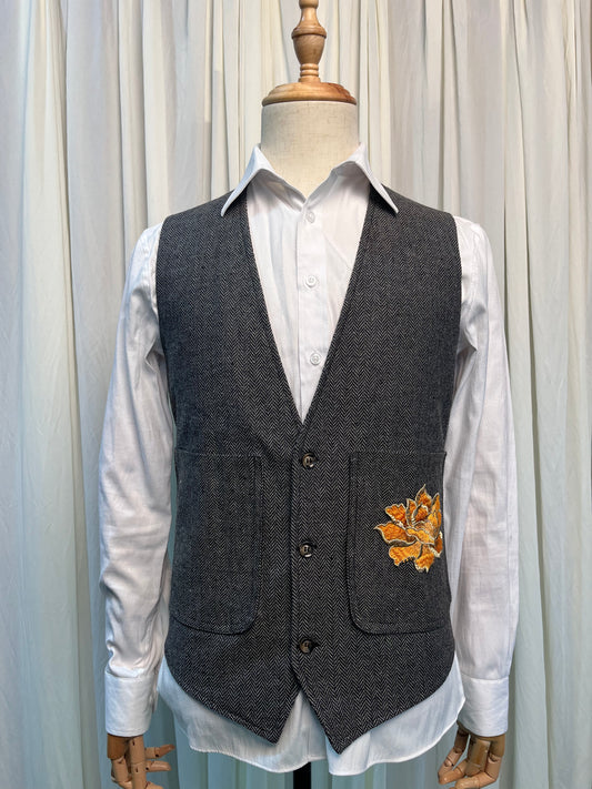 Yiaisafa Retro Mens Tweed Vest V Neck Wool Herringbone Wedding Waistcoat