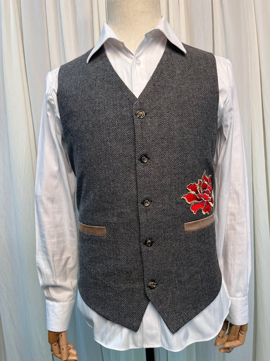 Yiaisafa Men's Suit Vest Single Breasted Regular Fit Waistcoat with Red Embroidered