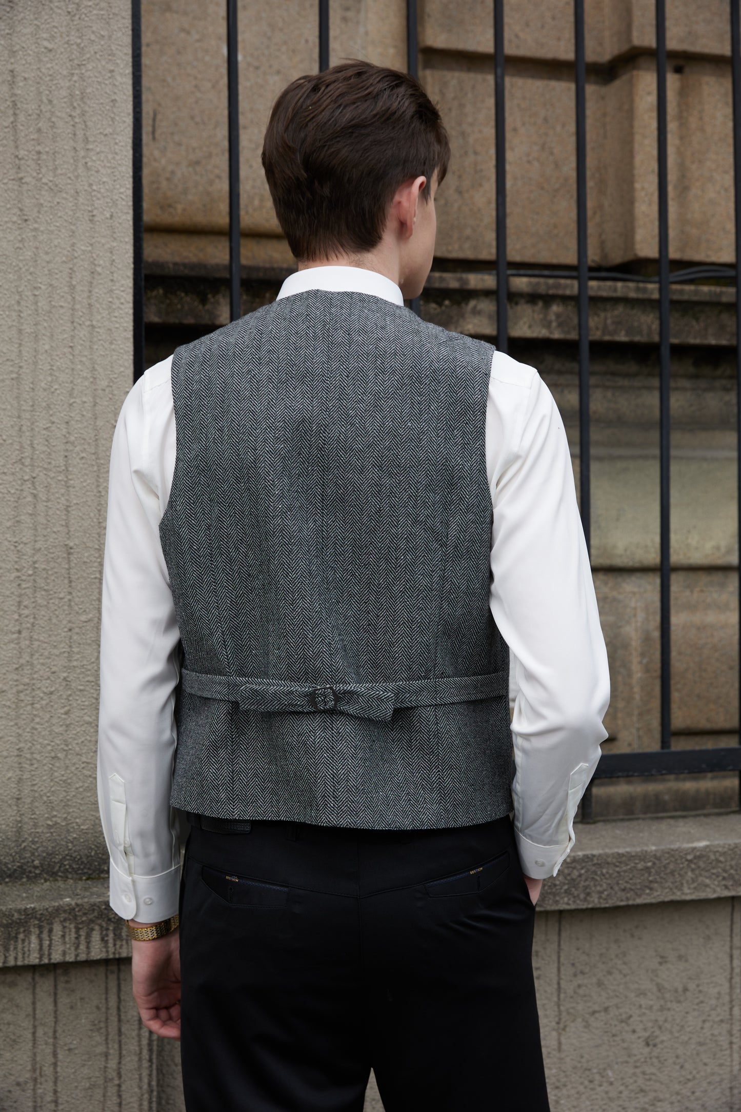 Yiaisafa Men's Tweed Suit Casual Vest Herringbone Wool Prom Waistcoat