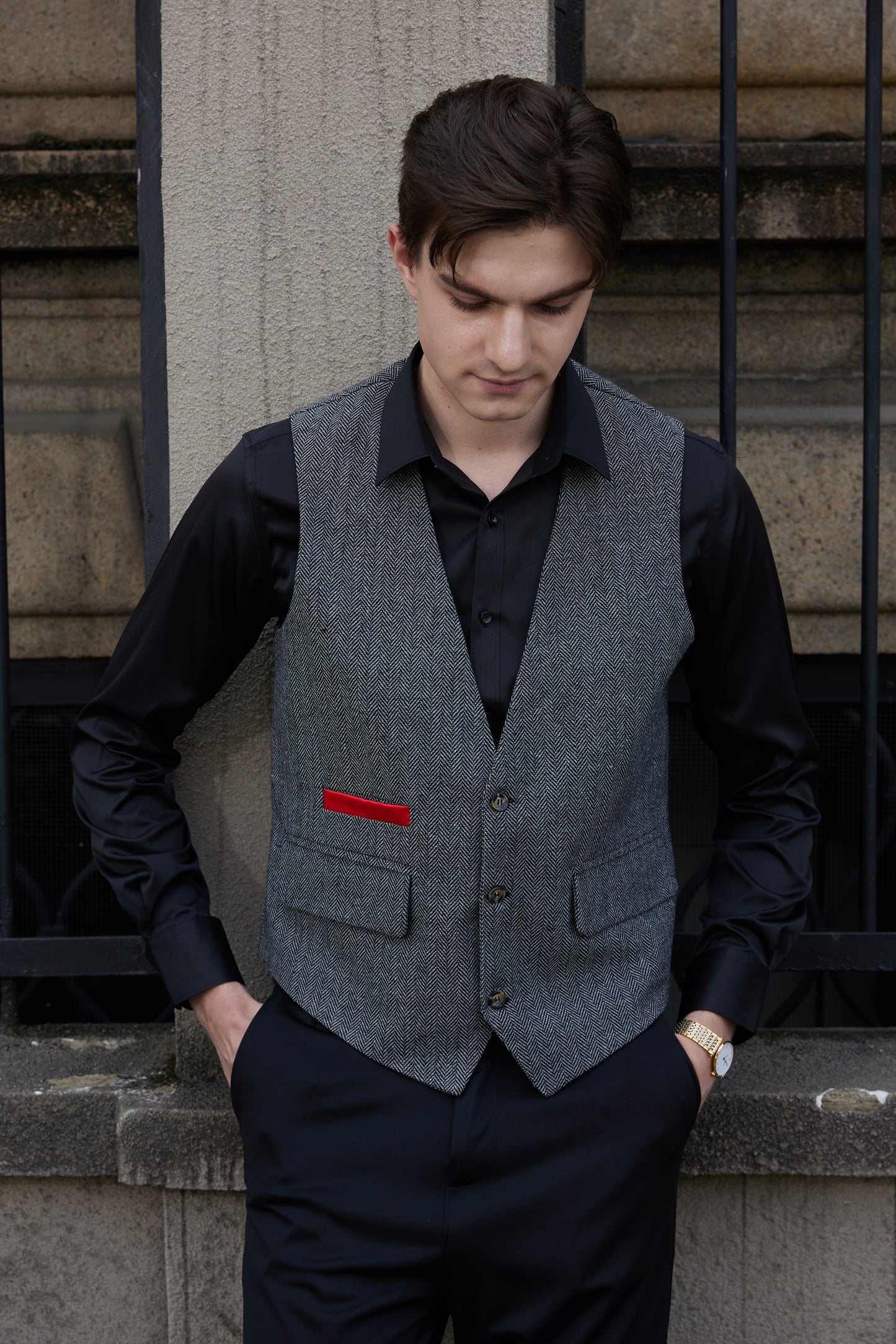 Yiaisafa Men's V-Neck Suit Vests Casual Business Herringbone Tweed Waistcoat