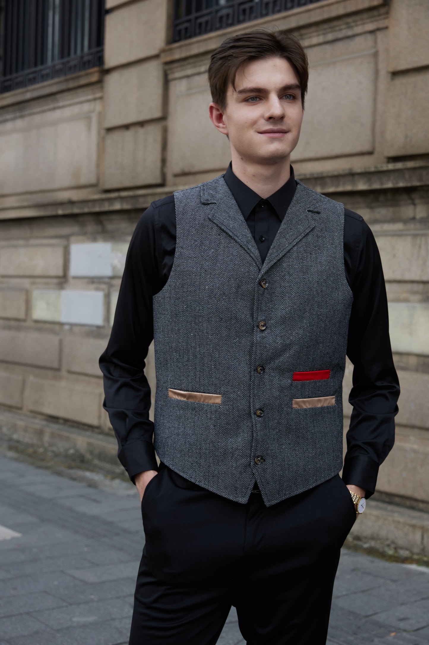 Yiaisafa Men's Casual Suit Vest Herringbone Notch Lapel Waistcoat