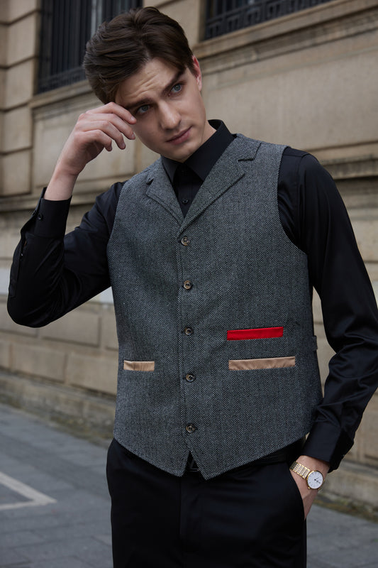 Yiaisafa Men's Casual Suit Vest Herringbone Notch Lapel Waistcoat