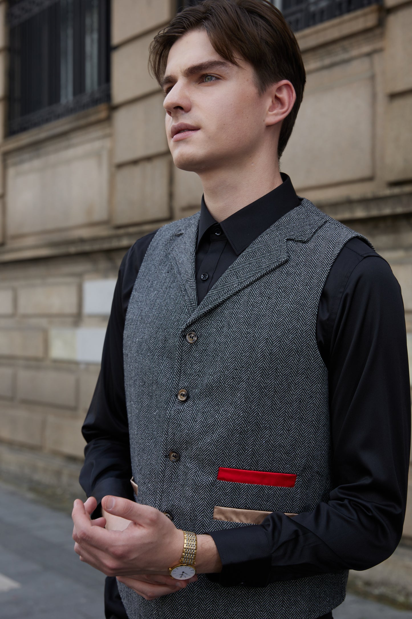 Yiaisafa Men's Casual Suit Vest Herringbone Notch Lapel Waistcoat