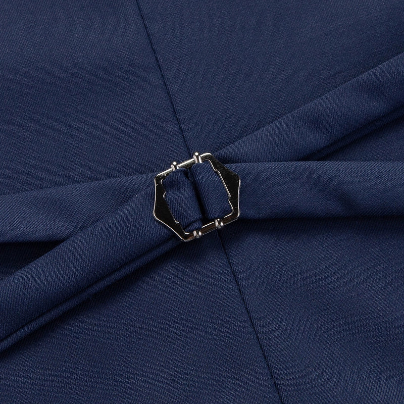 Yiaisafa Formal Men's Business Suit Vest Dark Blue V Neck Slim Fit Waistcoat