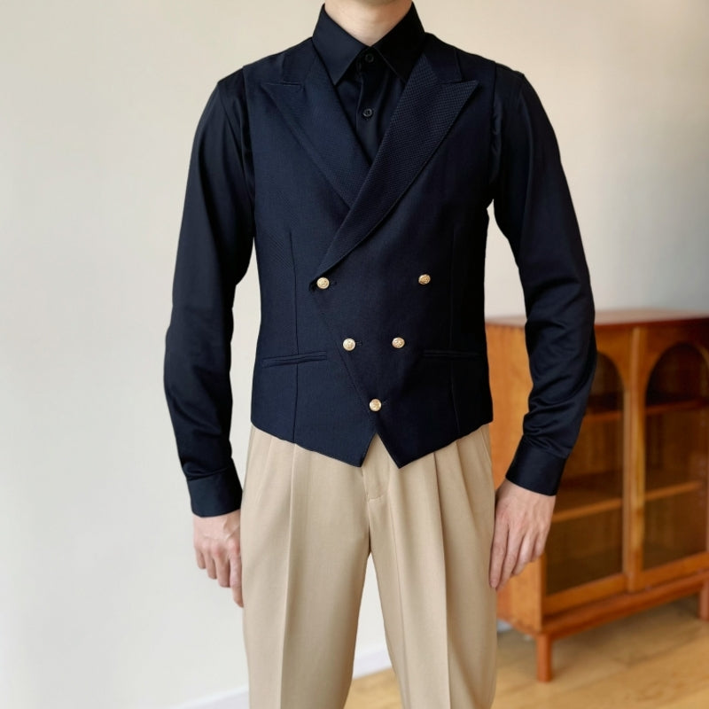 Yiaisafa Men's Formal Suit Vest Flat Peak lapel Slim Fit Waistcoat for Wedding