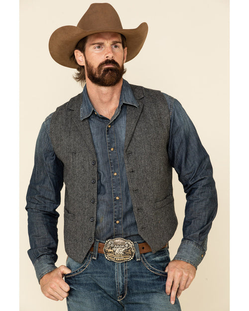 Yiaisafa Casual Men's Herringbone Suit Vest Grey Notch Lapel Vintage Denim Jacket