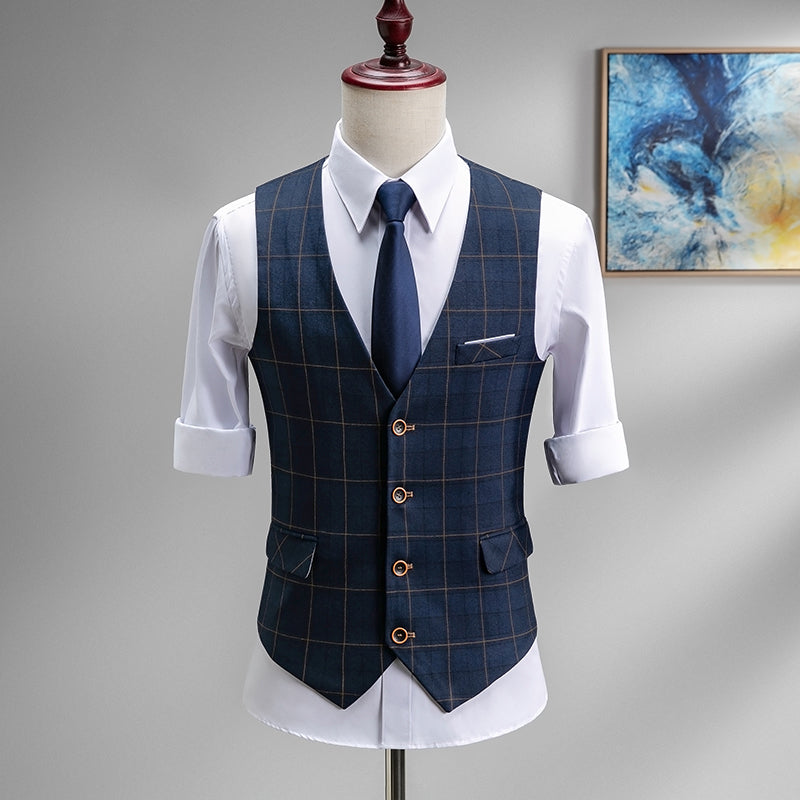 Yiaisafa Men's Formal Suit Vest Plaid V Neck Waistcoat for Wedding