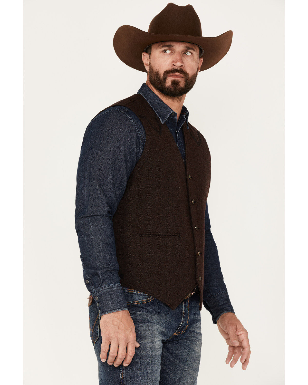 Yiaisafa Casual Men's Suit Vest Coffee V Neck Vintage Denim Jacket