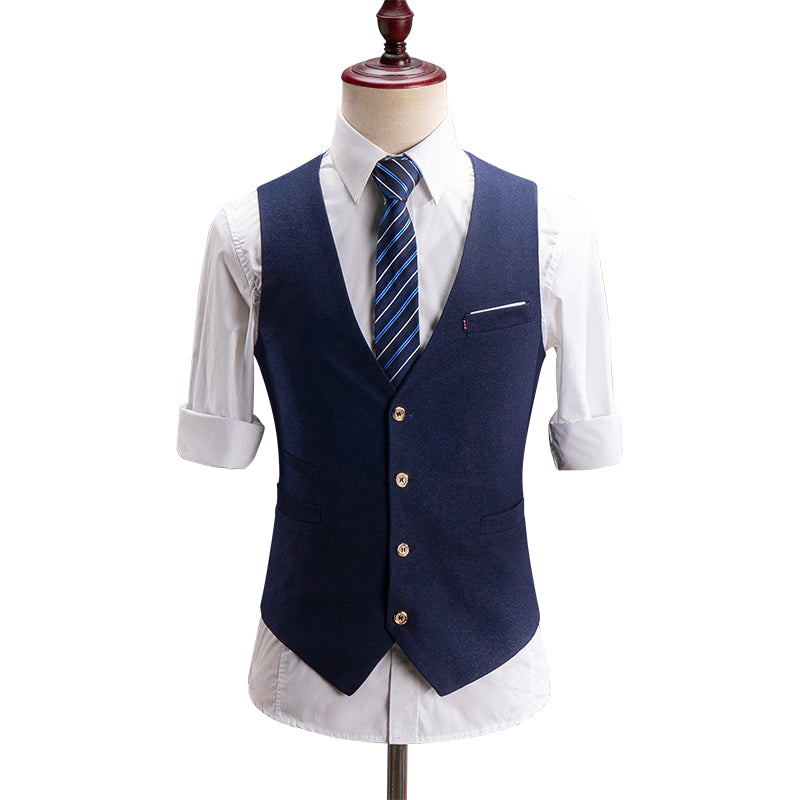 Yiaisafa Men's Business Suit Vest Dark Blue V Neck Waistcoat