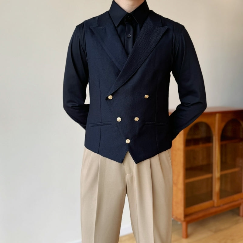 Yiaisafa Men's Formal Suit Vest Flat Peak lapel Slim Fit Waistcoat for Wedding