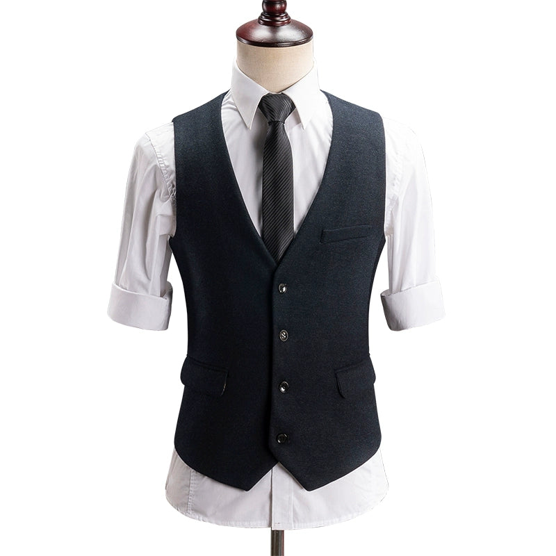 Yiaisafa Men's Business Suit Vest Black Herringbone V Neck Waistcoat