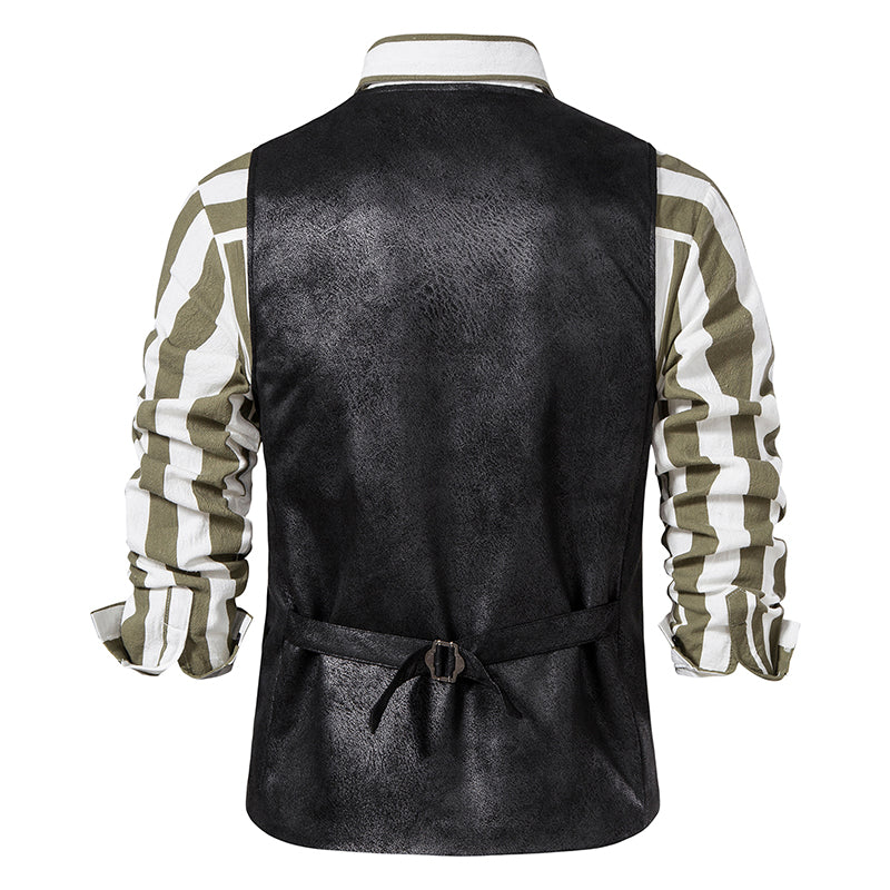Yiaisafa Men's Casual Vintage Suit Vest Black Suede V Neck Waistcoat