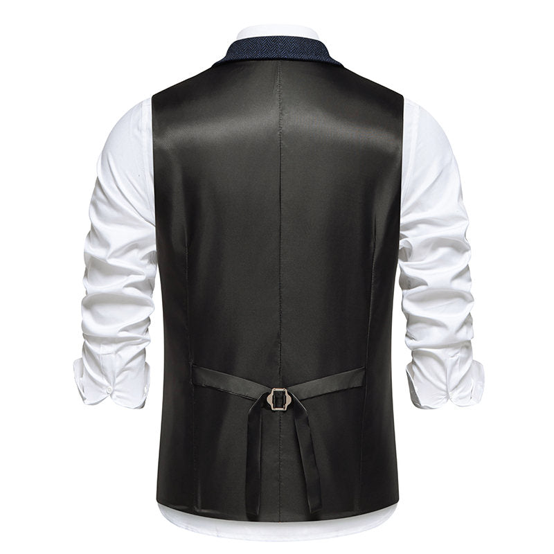 Yiaisafa Men's Vintage Suit Vest Grey Herringbone Notch Lapel Waistcoat for Wedding