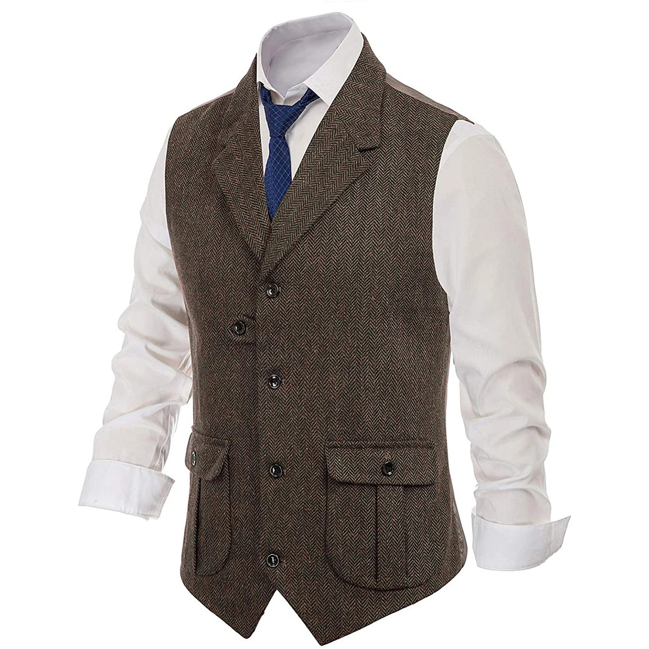 Yiaisafa Men's Formal Vintage Herringbone Suit Vest Notch Lapel Waistcoat for Wedding