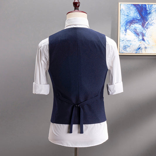 Yiaisafa Men's Business Suit Vest Dark Blue V Neck Waistcoat