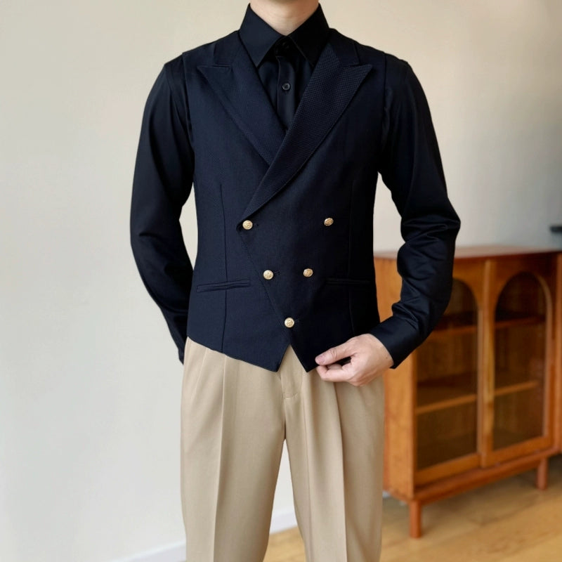 Yiaisafa Men's Formal Suit Vest Flat Peak lapel Slim Fit Waistcoat for Wedding