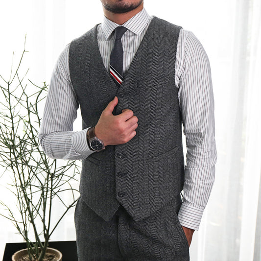 Yiaisafa Men's Business Slim Fit Suit Vest Herringbone V Neck Waistcoat