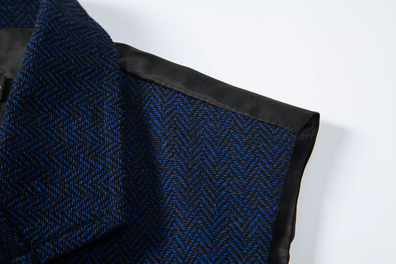 Yiaisafa Men's Vintage Suit Vest Royal Blue Herringbone Notch Lapel Waistcoat for Wedding