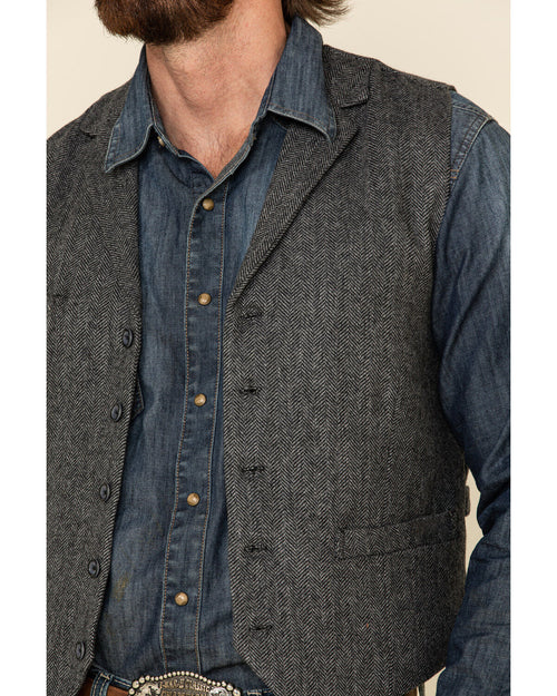 Yiaisafa Casual Men's Herringbone Suit Vest Grey Notch Lapel Vintage Denim Jacket
