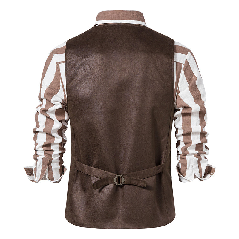 Yiaisafa Men's Casual Vintage Suit Vest Coffee Suede V Neck Waistcoat