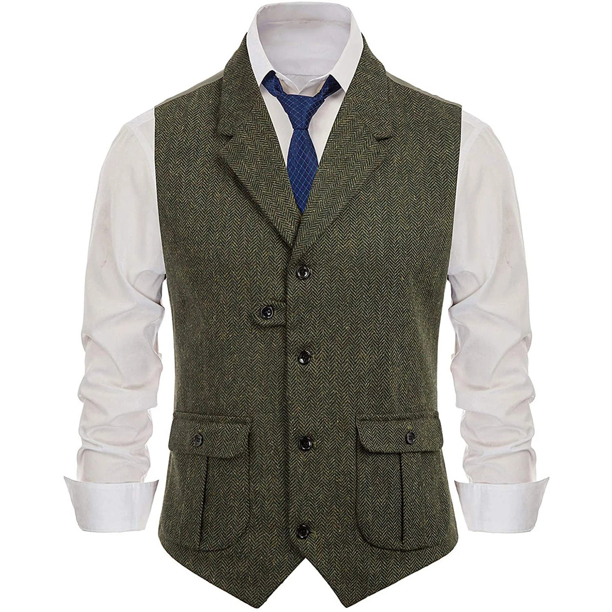 Yiaisafa Men's Formal Vintage Herringbone Suit Vest Notch Lapel Waistcoat for Wedding
