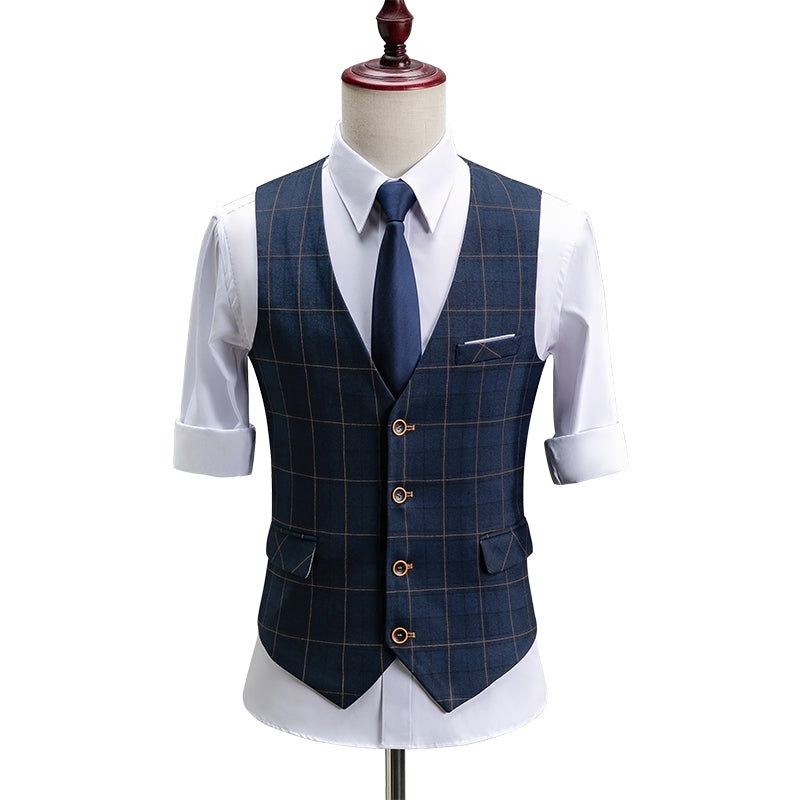 Yiaisafa Men's Formal Suit Vest Plaid V Neck Waistcoat for Wedding