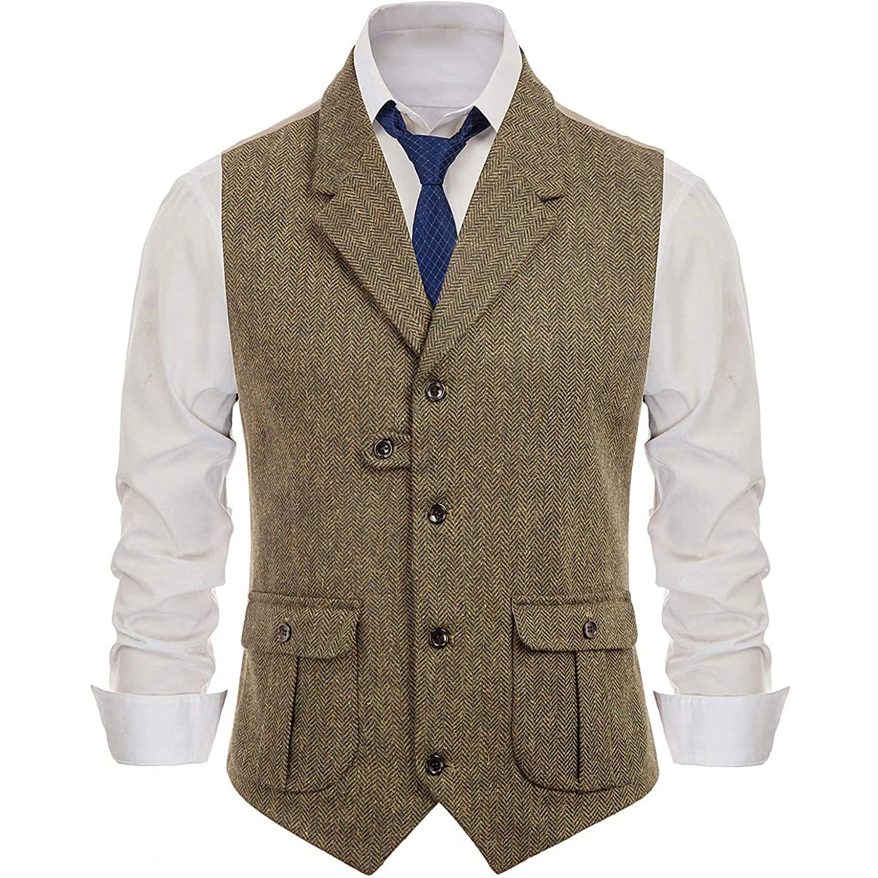 Yiaisafa Men's Formal Vintage Herringbone Suit Vest Notch Lapel Waistcoat for Wedding