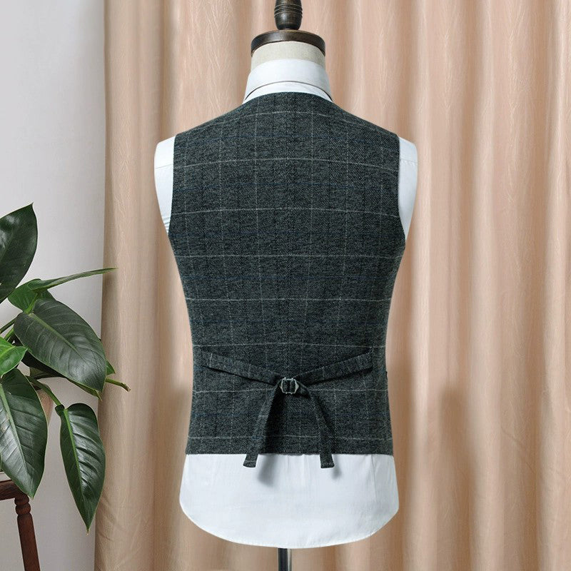 Yiaisafa Men's Slim Fit Suit Vest Plaid V Neck Tweed Waistcoat for Wedding