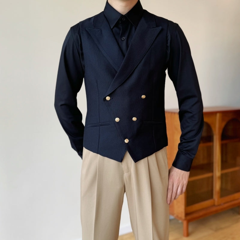 Yiaisafa Men's Formal Suit Vest Flat Peak lapel Slim Fit Waistcoat for Wedding