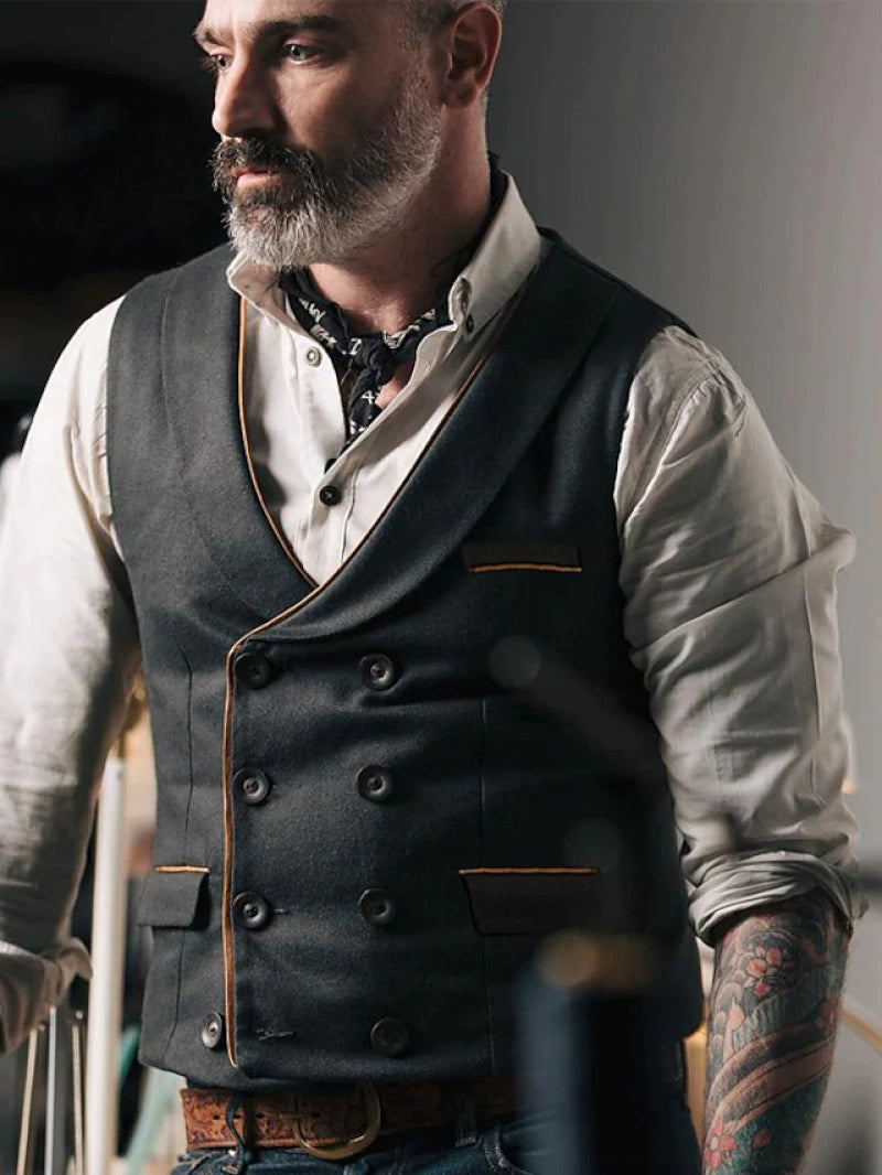 Yiaisafa Men's Casual Suit Vest Vintage Shawl Lapel Waistcoat