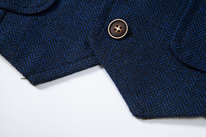 Yiaisafa Men's Vintage Suit Vest Royal Blue Herringbone Notch Lapel Waistcoat for Wedding