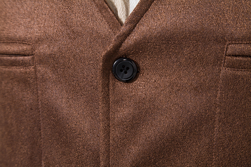 Yiaisafa Men's Casual Vintage Suit Vest Brown Suede V Neck Waistcoat
