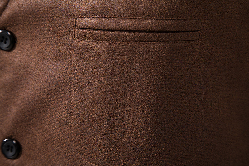 Yiaisafa Men's Casual Vintage Suit Vest Brown Suede V Neck Waistcoat