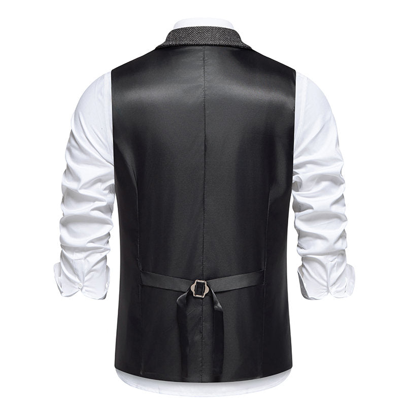 Yiaisafa Men's Vintage Suit Vest Royal Blue Herringbone Notch Lapel Waistcoat for Wedding
