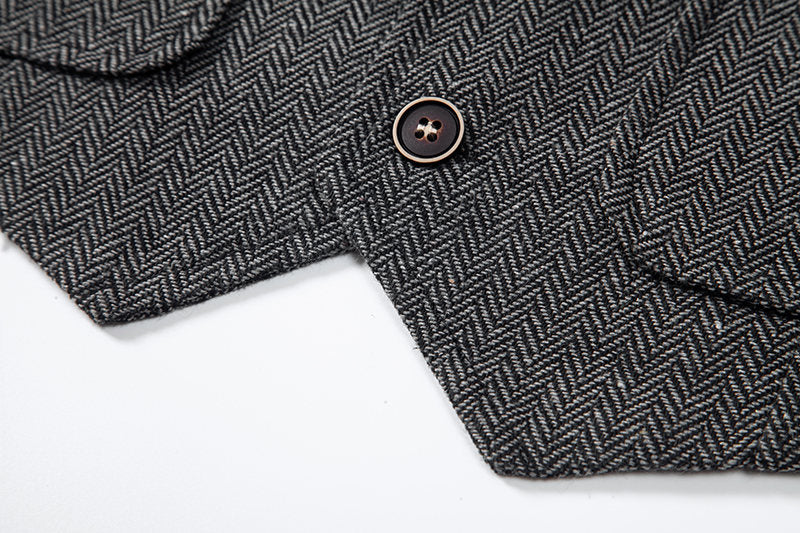 Yiaisafa Men's Vintage Suit Vest Grey Herringbone Notch Lapel Waistcoat for Wedding